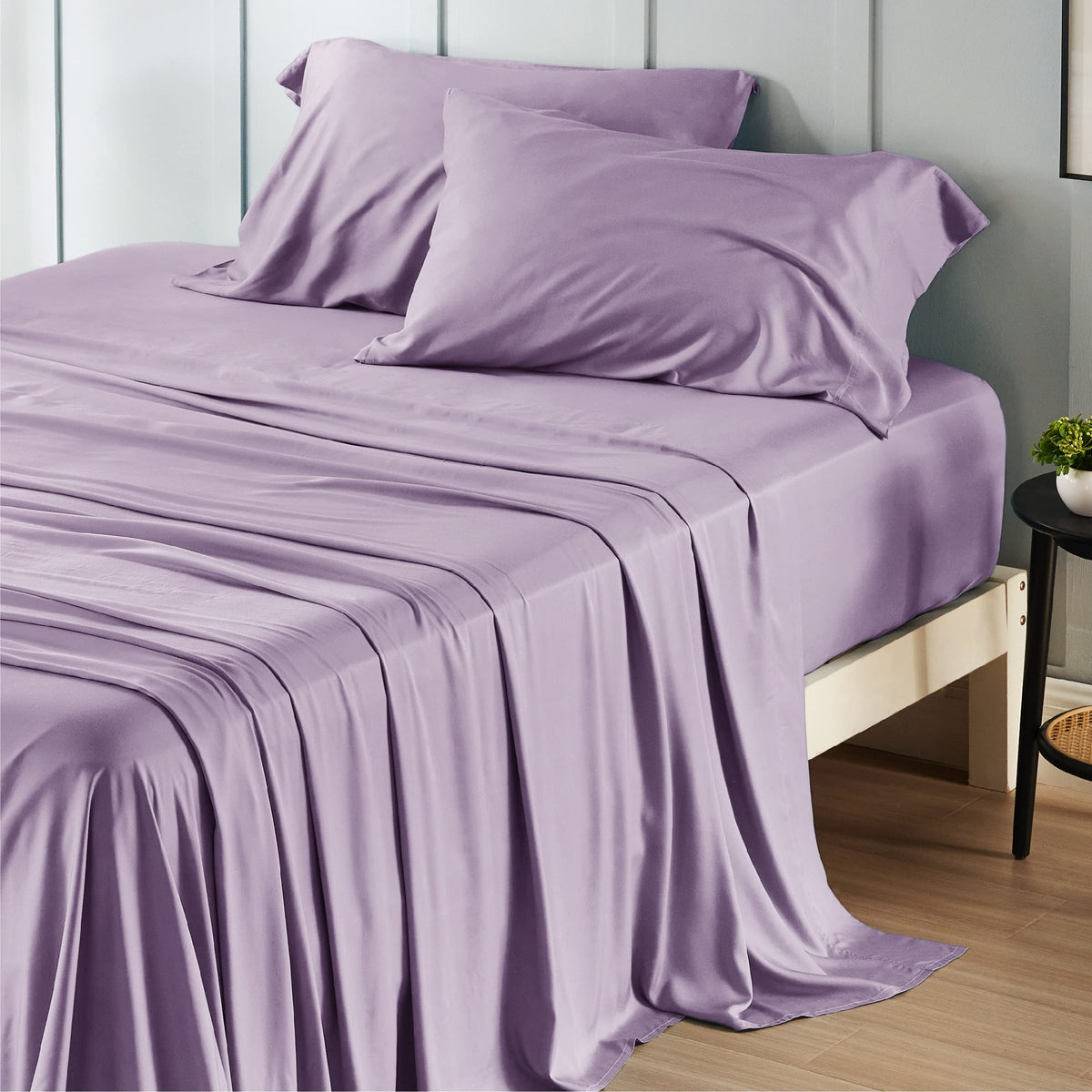 Bedsure Sheet Queen Size - 4 Piece 100% Bamboo Rayon Sheet Set Dark Grey
