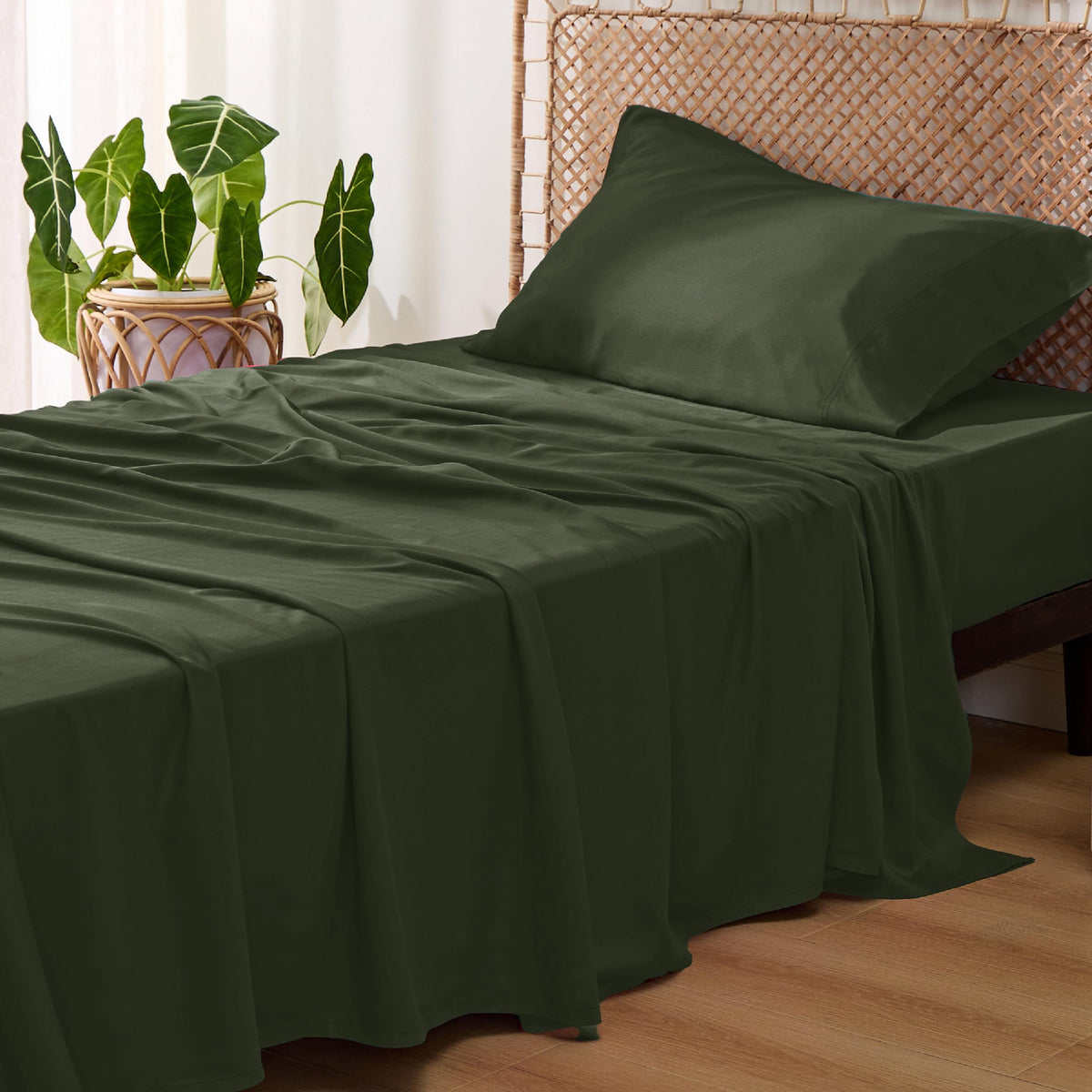 Bedsure Sheet Queen Size - 4 Piece 100% Bamboo Rayon Sheet Set Dark Grey