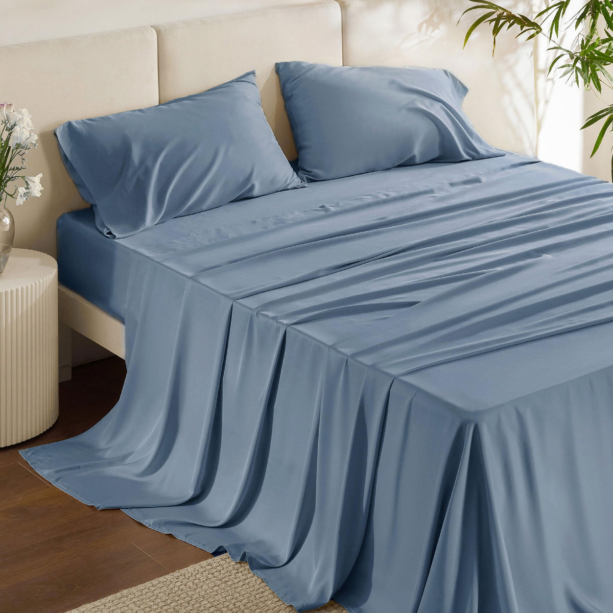 Bedsure Sheet Queen Size - 4 Piece 100% Bamboo Rayon Sheet Set Dark Grey
