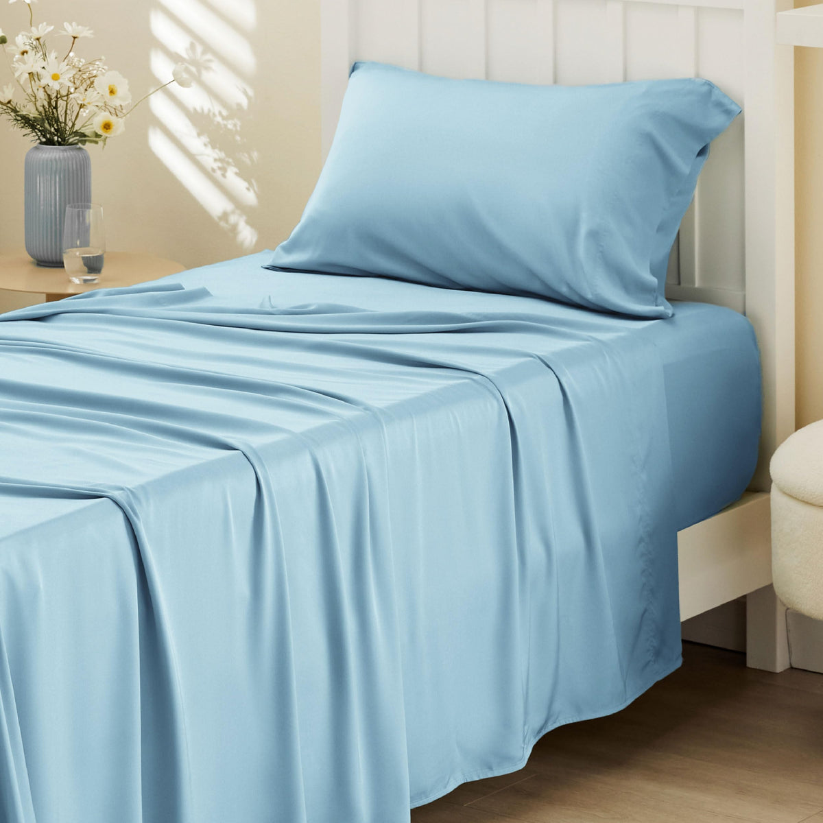 Bedsure Sheet Queen Size - 4 Piece 100% Bamboo Rayon Sheet Set Dark Grey