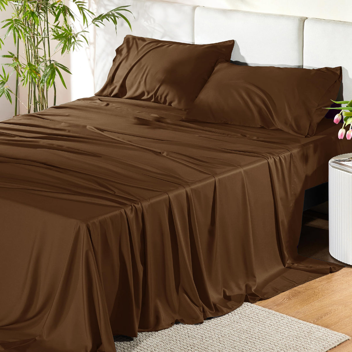 Bedsure Sheet Queen Size - 4 Piece 100% Bamboo Rayon Sheet Set Dark Grey