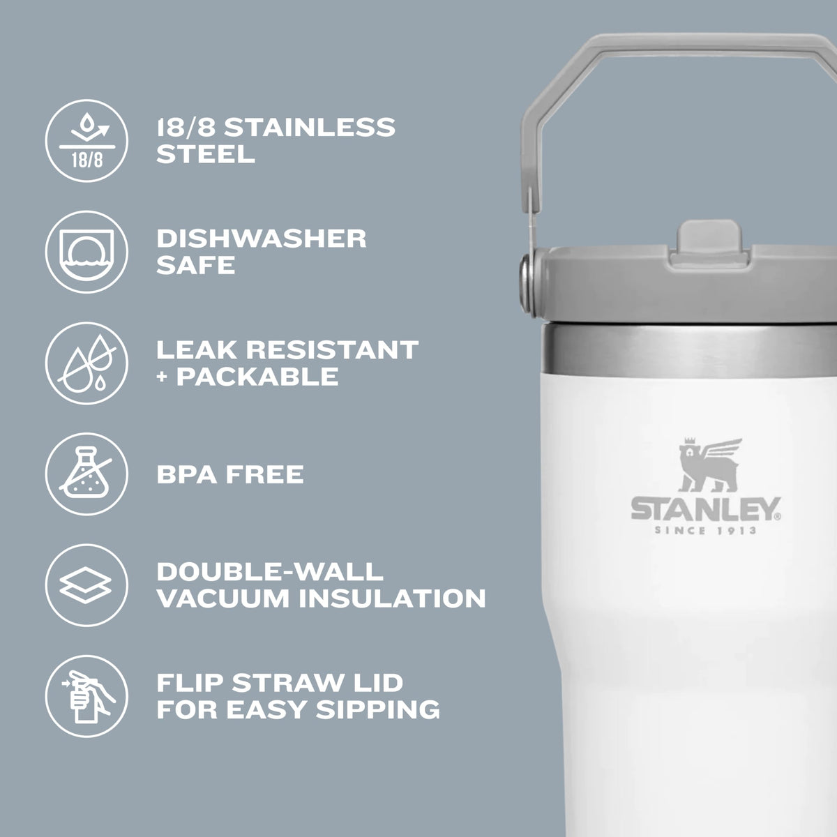 Stanley IceFlow Stainless Steel Water Jug with Straw, Vacuum Insulated Water Bottle for Home and Office, Reusable Tumbler with Straw Leak Resistant Flip, Pool, 40 oz / 1.18 L