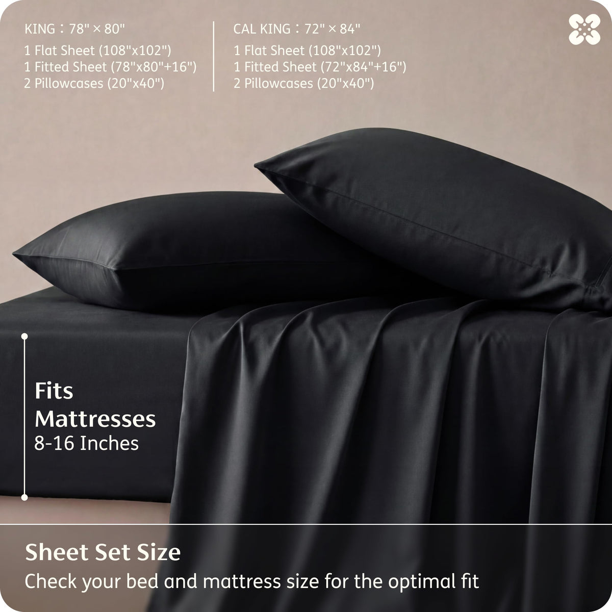 Bedsure Sheet Queen Size - 4 Piece 100% Bamboo Rayon Sheet Set Dark Grey