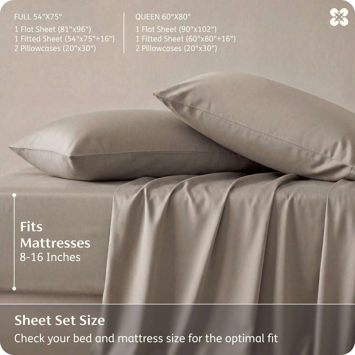 Bedsure Sheet Queen Size - 4 Piece 100% Bamboo Rayon Sheet Set Dark Grey
