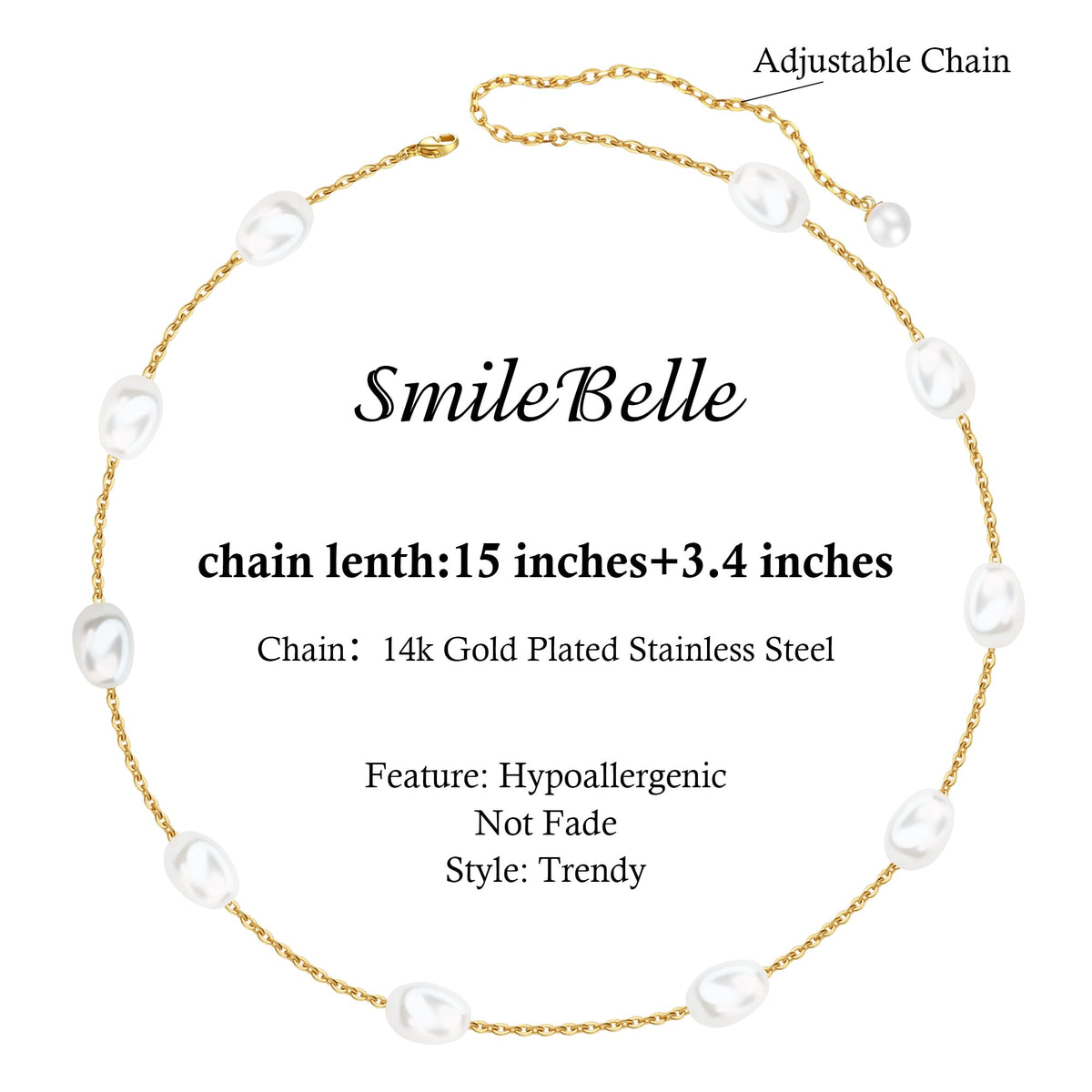 SmileBelle Pearl Necklaces for Women, 18K Gold Choker