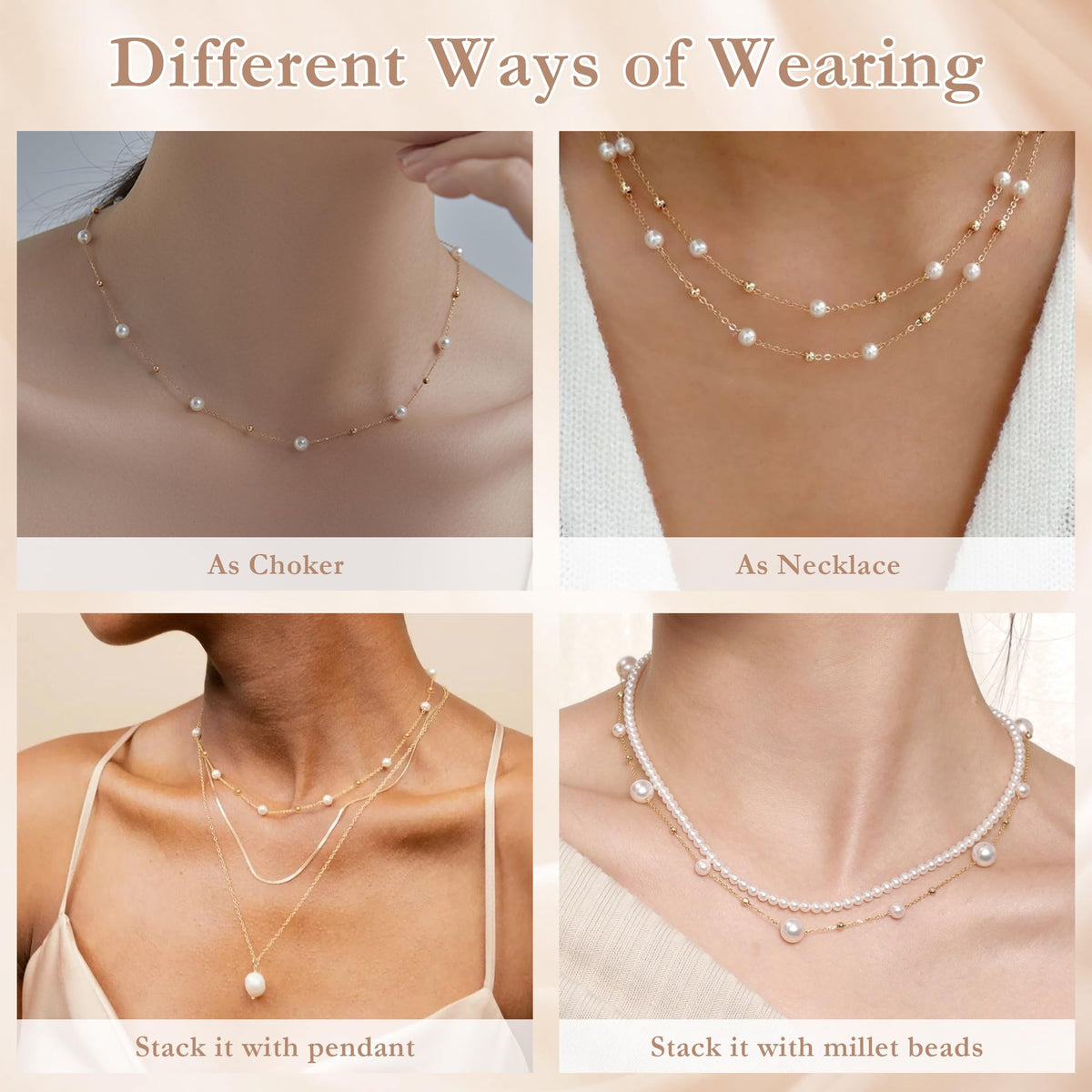 SmileBelle Pearl Necklaces for Women, 18K Gold Choker