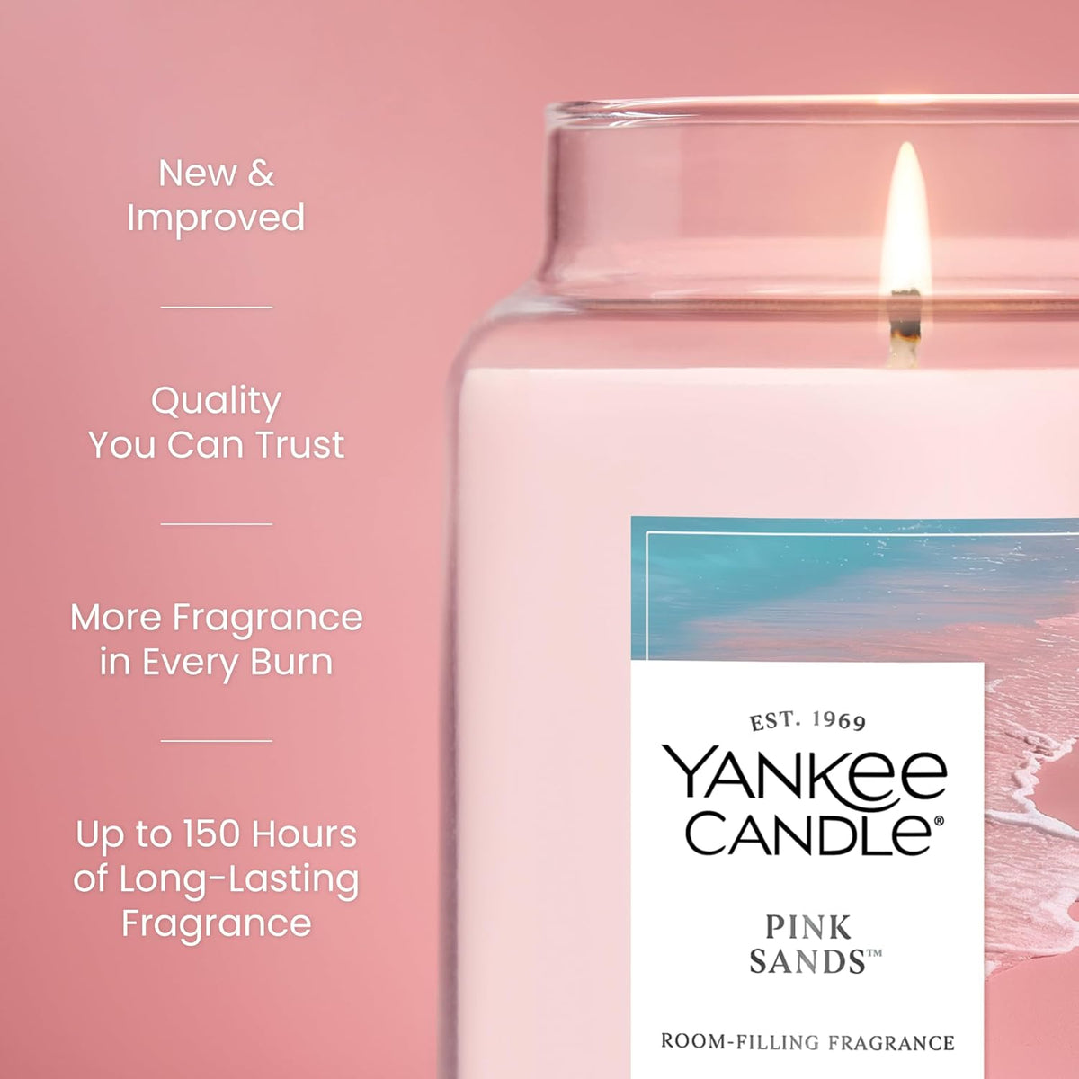 Yankee Candle Large Jar Scented Candle with up to 150 Hour Burn Time, Premium Plant Wax Blend for Cleaner Consistent Burn and Room Filling Fragrance, 22 oz, Pink Sands