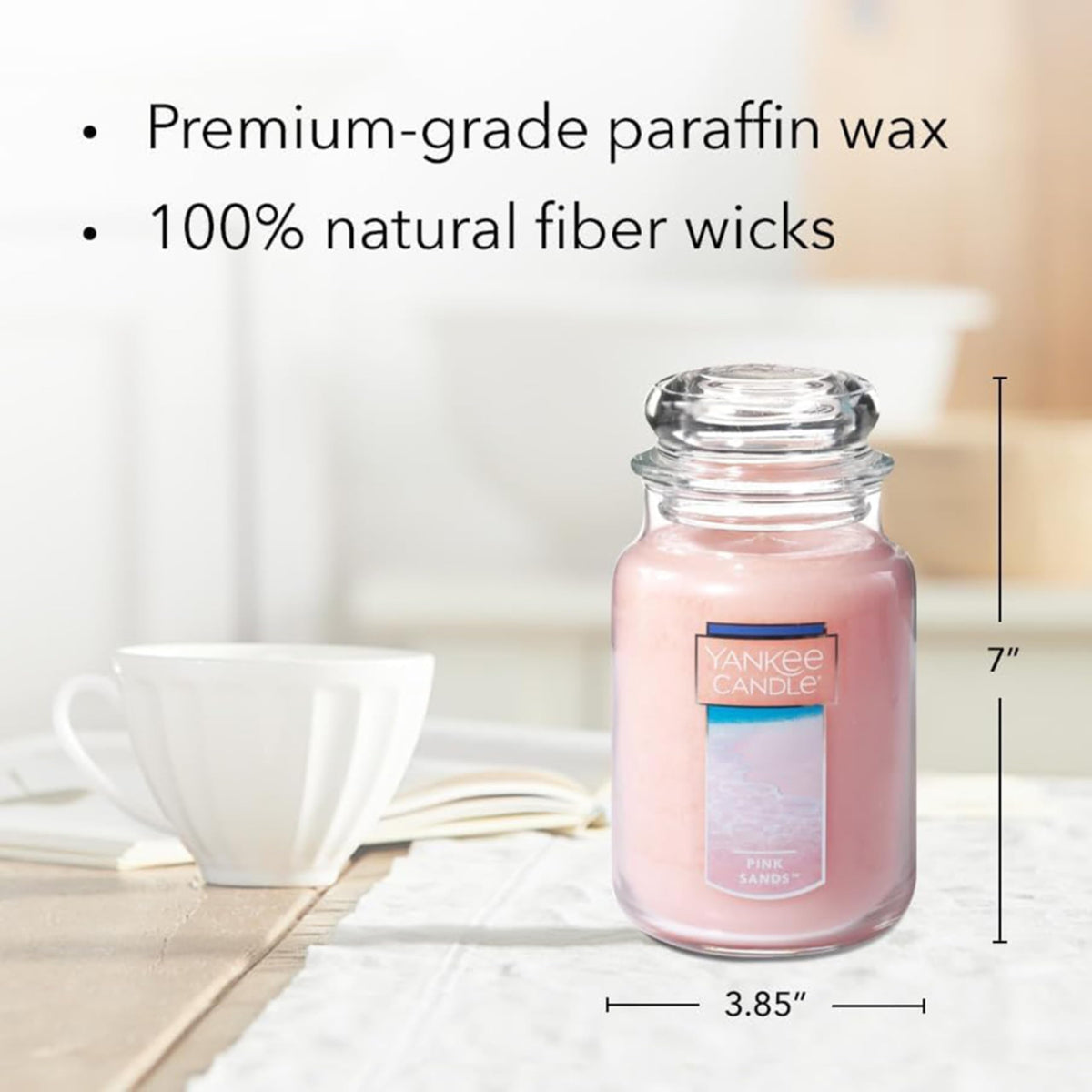 Yankee Candle Large Jar Scented Candle with up to 150 Hour Burn Time, Premium Plant Wax Blend for Cleaner Consistent Burn and Room Filling Fragrance, 22 oz, Pink Sands