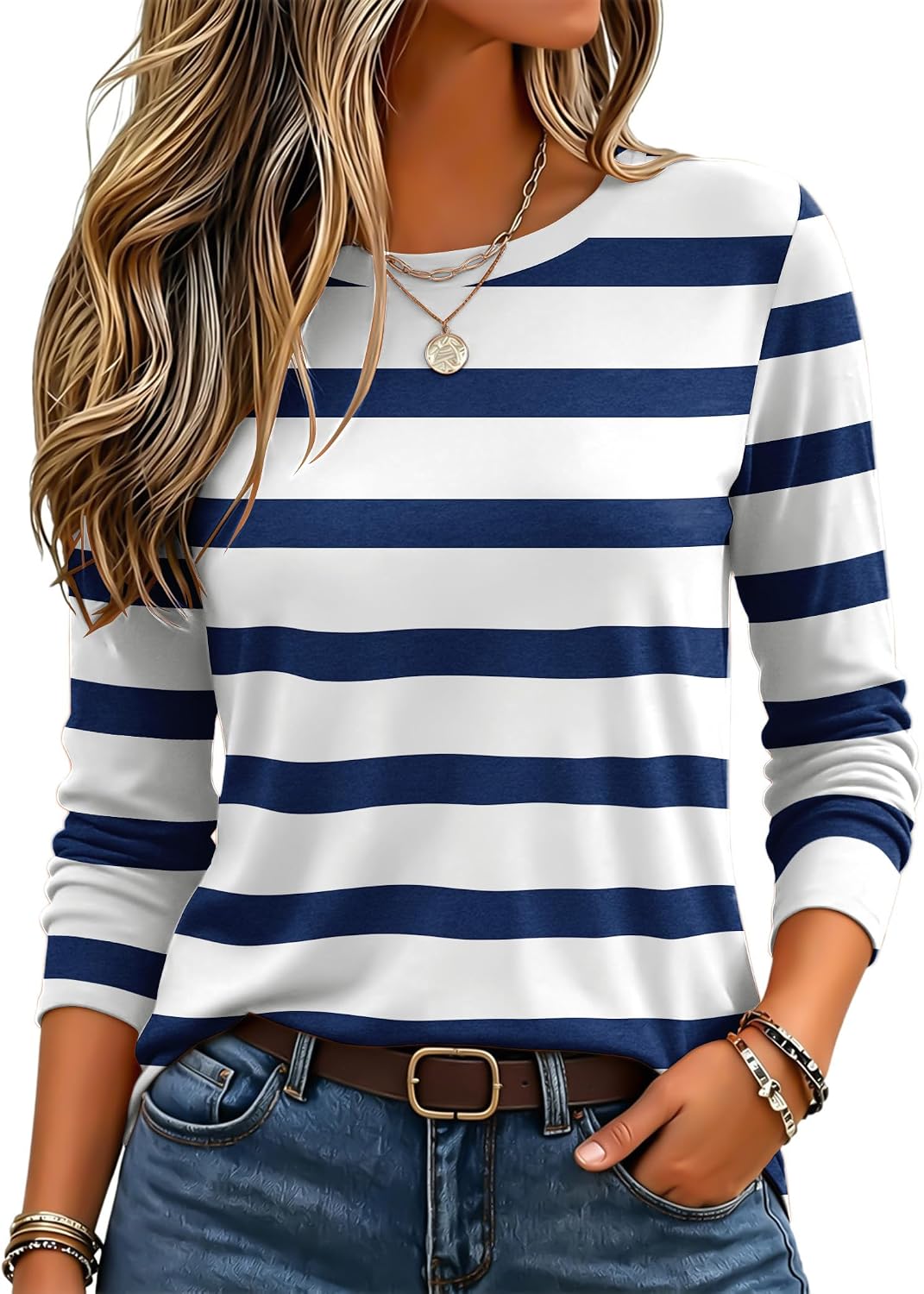 Zeagoo Women's Casual Shirts Long Sleeve Tops Crewneck Tshirts Fall Clothes
