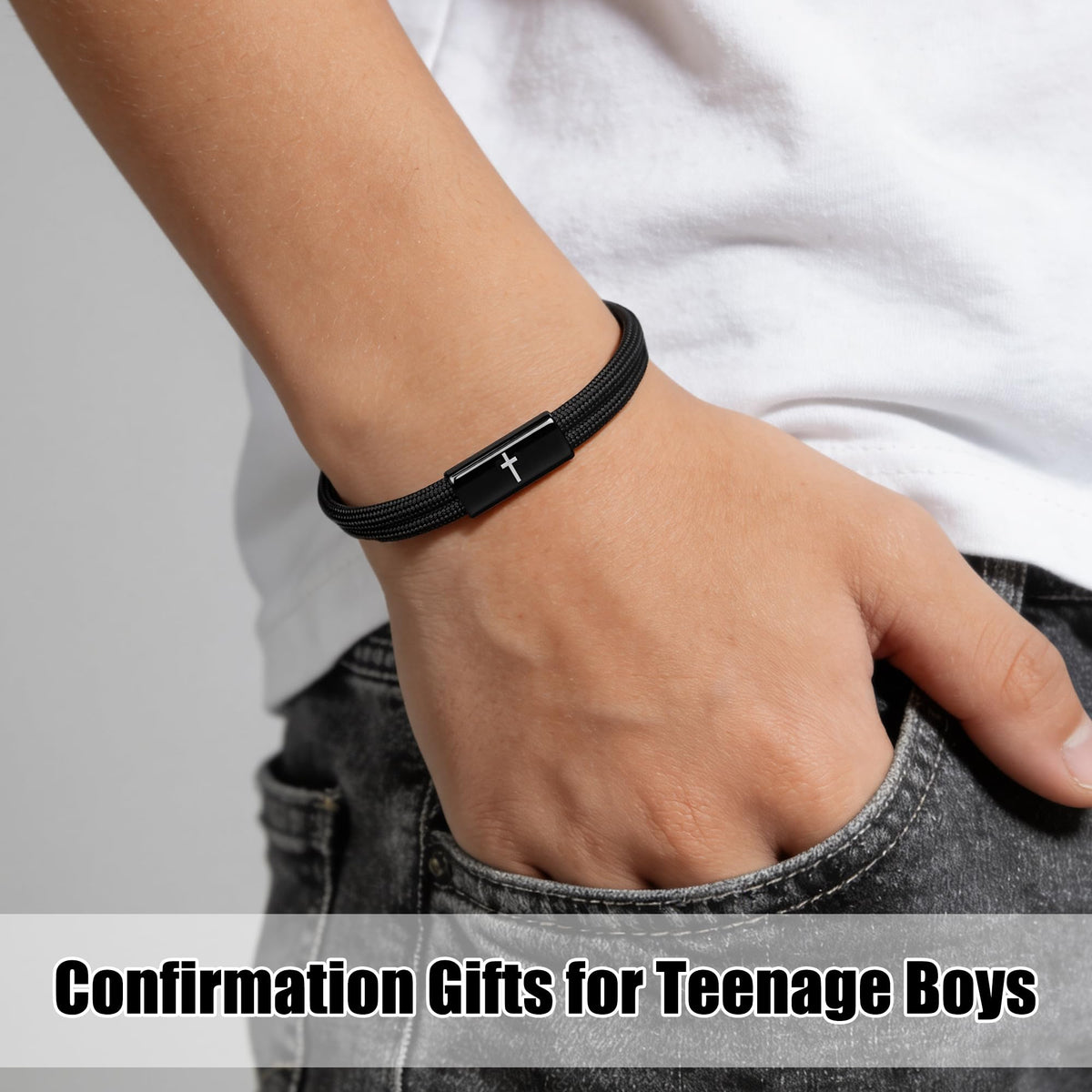 PEALICIOUS Cross Bracelet for Boys, Joshua Birthday Son Gifts for Teens
