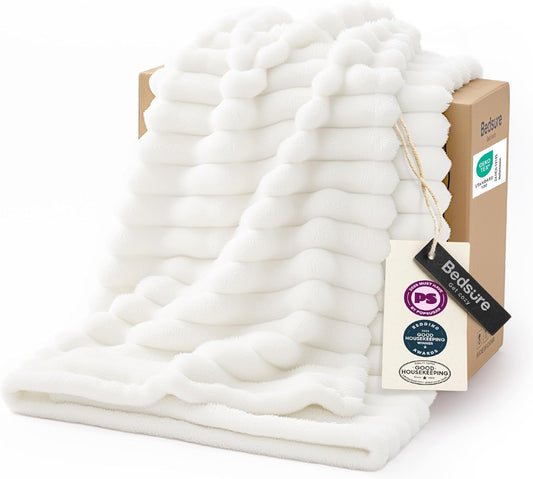 Bedsure Throw Blankets Room Decor - Women Birthday Gift, Soft Fluffy Fleece Cozy Fuzzy Plush Warm White Blanket for Couch Sofa Bed, Bedroom Livingroom Decor, Gifts for Friends, 50x60