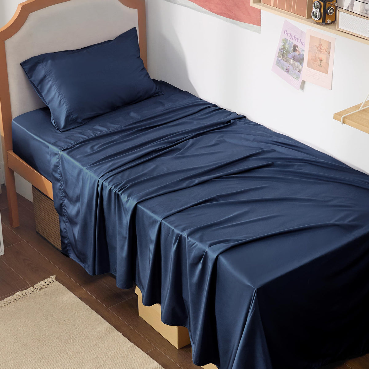 Bedsure Sheet Queen Size - 4 Piece 100% Bamboo Rayon Sheet Set Dark Grey