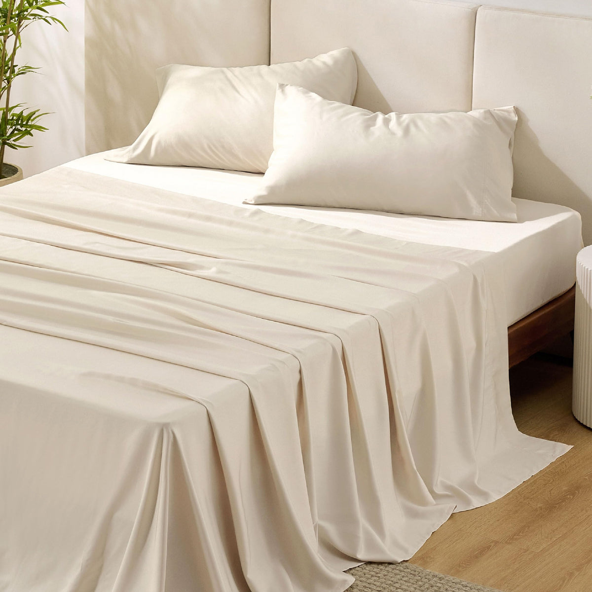 Bedsure Sheet Queen Size - 4 Piece 100% Bamboo Rayon Sheet Set Dark Grey