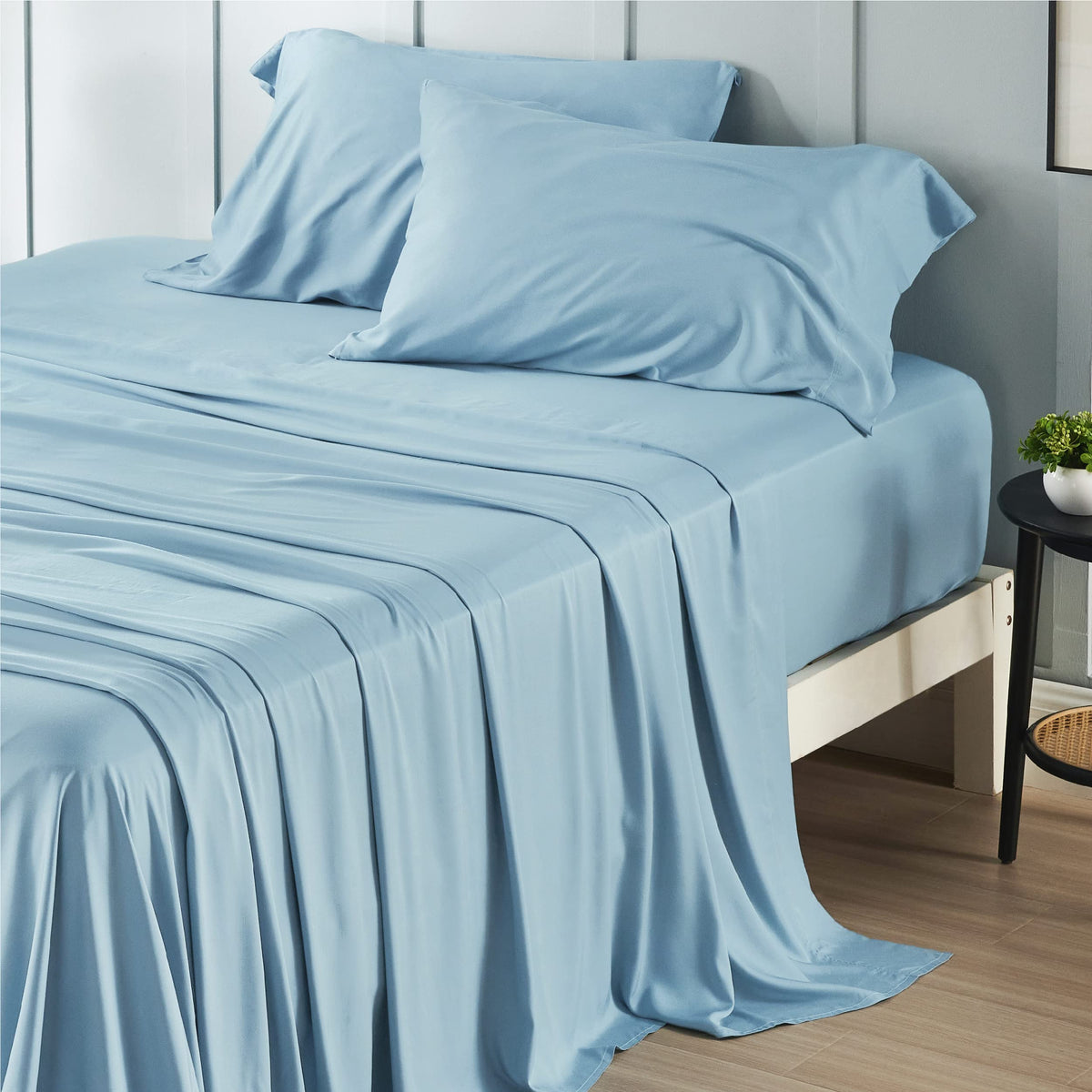 Bedsure Sheet Queen Size - 4 Piece 100% Bamboo Rayon Sheet Set Dark Grey