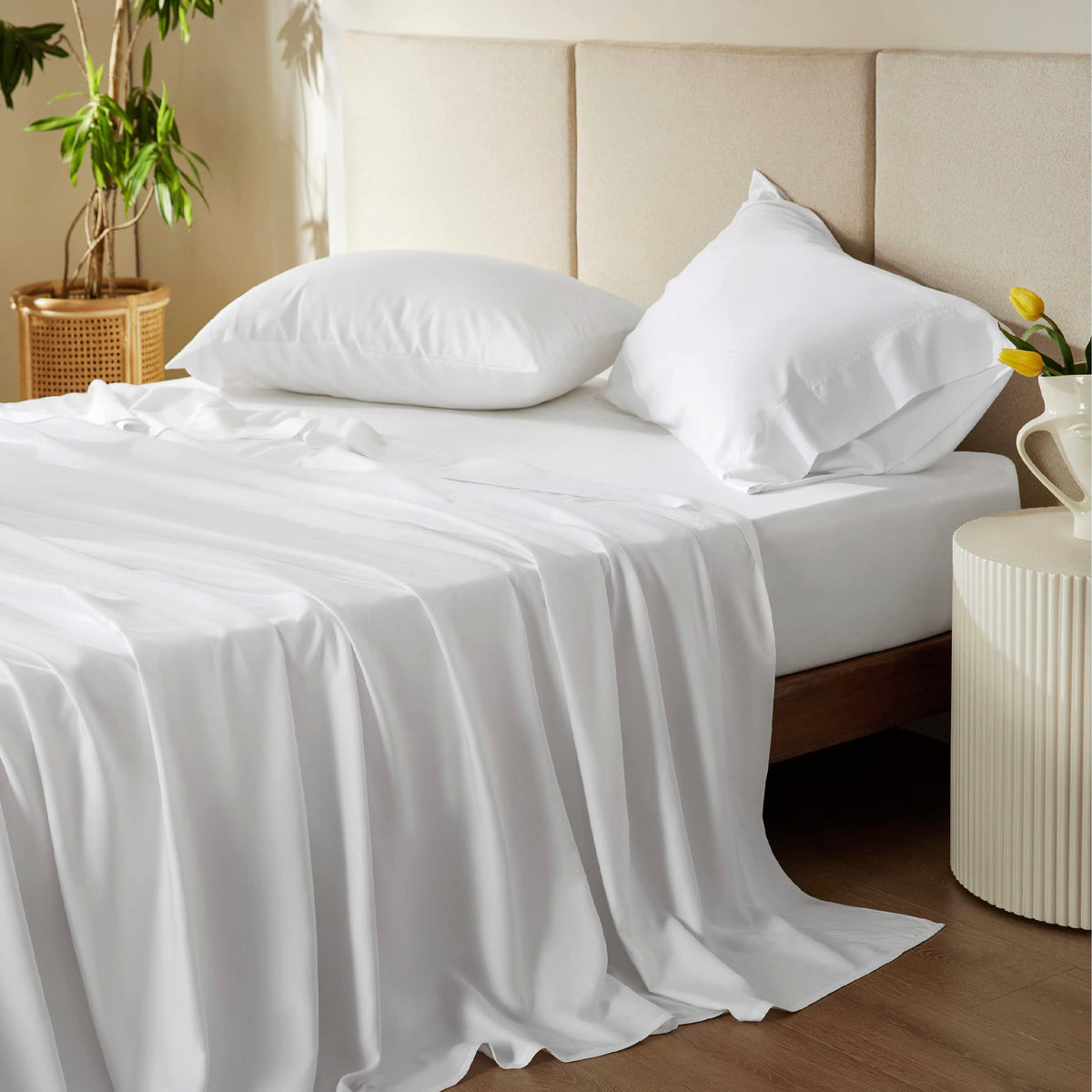 Bedsure Sheet Queen Size - 4 Piece 100% Bamboo Rayon Sheet Set Dark Grey