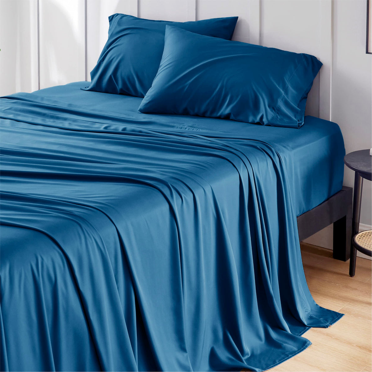 Bedsure Sheet Queen Size - 4 Piece 100% Bamboo Rayon Sheet Set Dark Grey