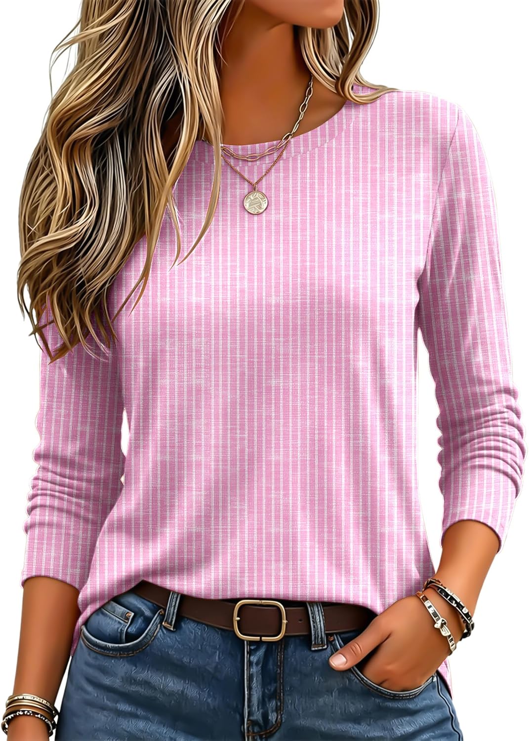 Zeagoo Women's Casual Shirts Long Sleeve Tops Crewneck Tshirts Fall Clothes