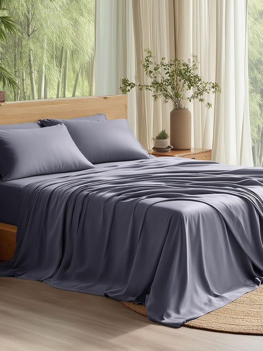 Bedsure Sheet Queen Size - 4 Piece 100% Bamboo Rayon Sheet Set Dark Grey