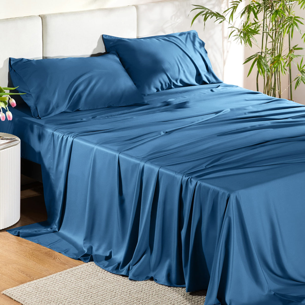 Bedsure Sheet Queen Size - 4 Piece 100% Bamboo Rayon Sheet Set Dark Grey