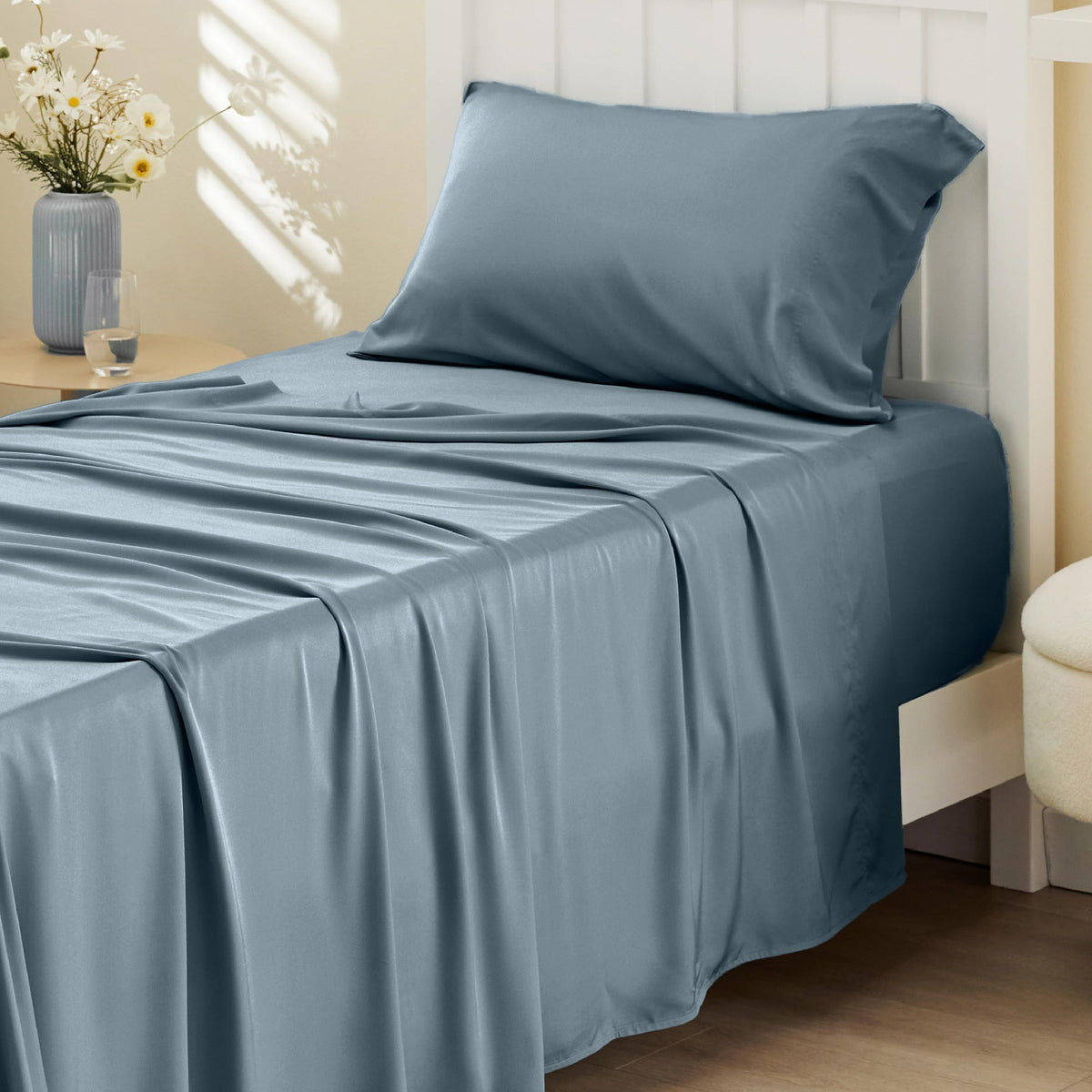 Bedsure Sheet Queen Size - 4 Piece 100% Bamboo Rayon Sheet Set Dark Grey