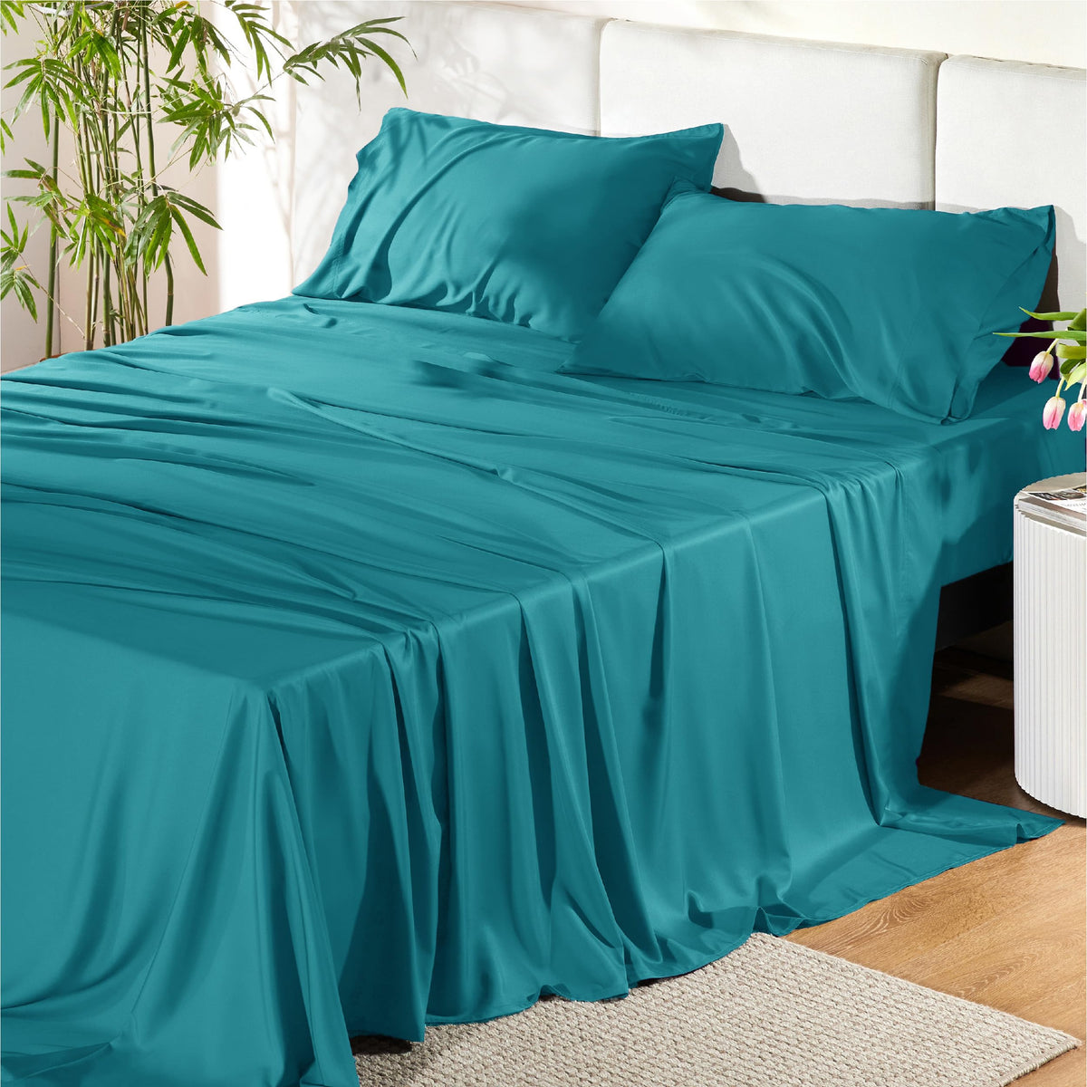 Bedsure Sheet Queen Size - 4 Piece 100% Bamboo Rayon Sheet Set Dark Grey
