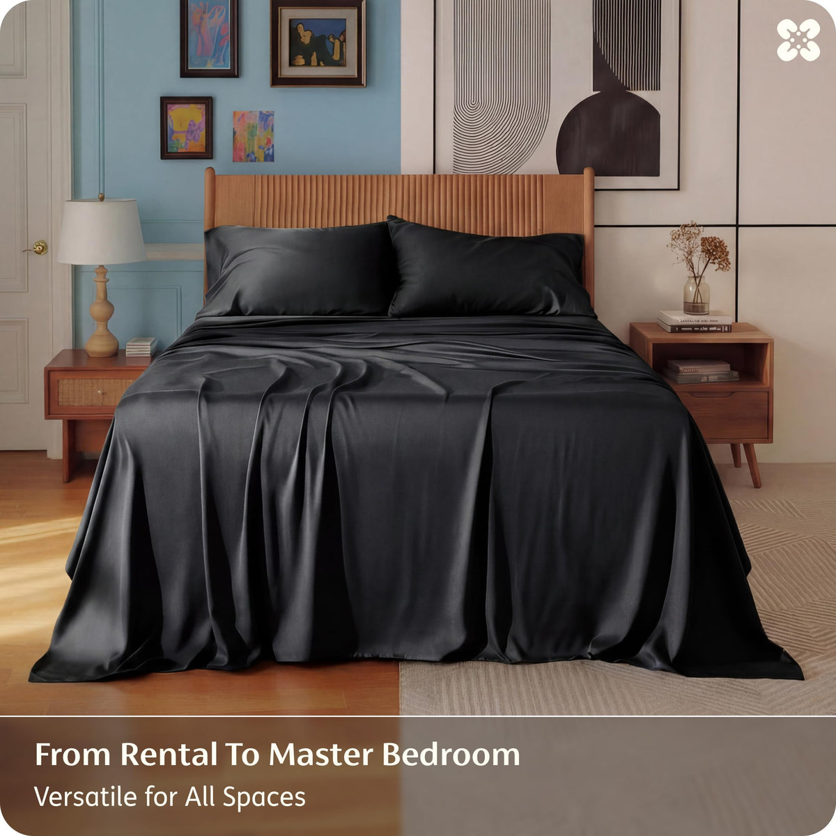 Bedsure Sheet Queen Size - 4 Piece 100% Bamboo Rayon Sheet Set Dark Grey