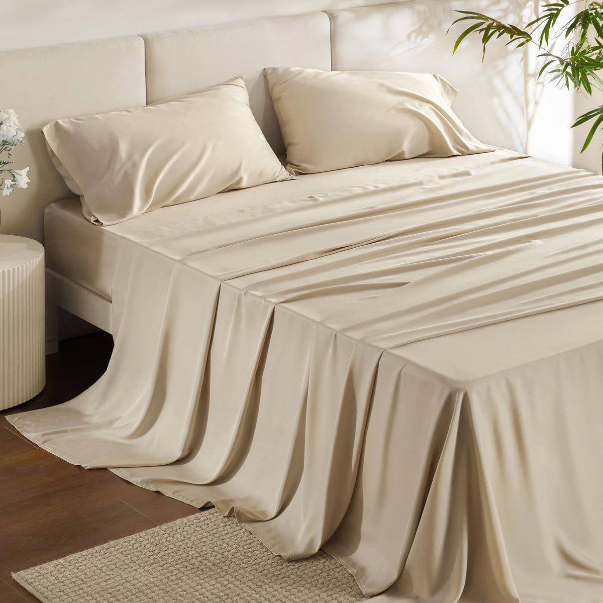 Bedsure Sheet Queen Size - 4 Piece 100% Bamboo Rayon Sheet Set Dark Grey