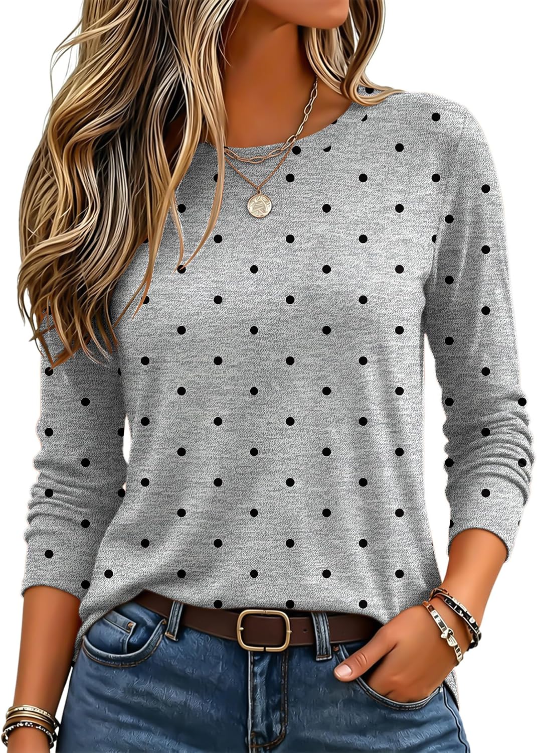 Zeagoo Women's Casual Shirts Long Sleeve Tops Crewneck Tshirts Fall Clothes