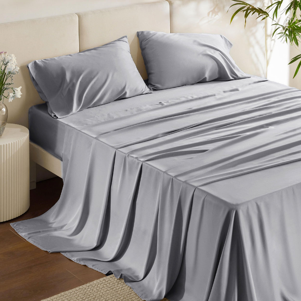 Bedsure Sheet Queen Size - 4 Piece 100% Bamboo Rayon Sheet Set Dark Grey