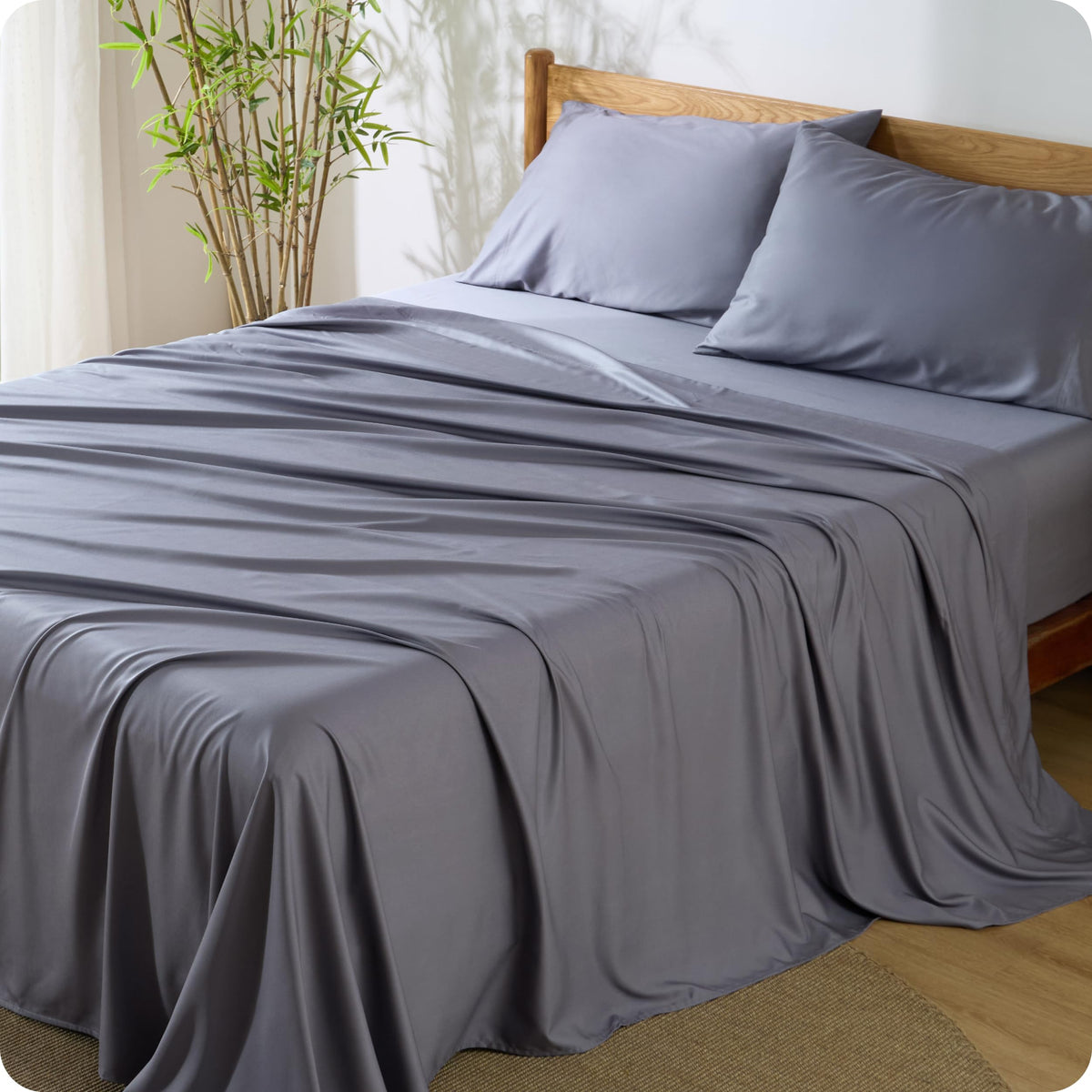 Bedsure Sheet Queen Size - 4 Piece 100% Bamboo Rayon Sheet Set Dark Grey