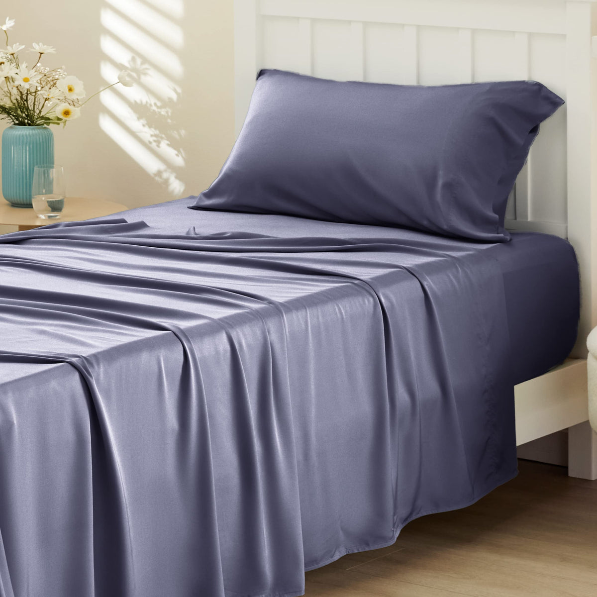 Bedsure Sheet Queen Size - 4 Piece 100% Bamboo Rayon Sheet Set Dark Grey