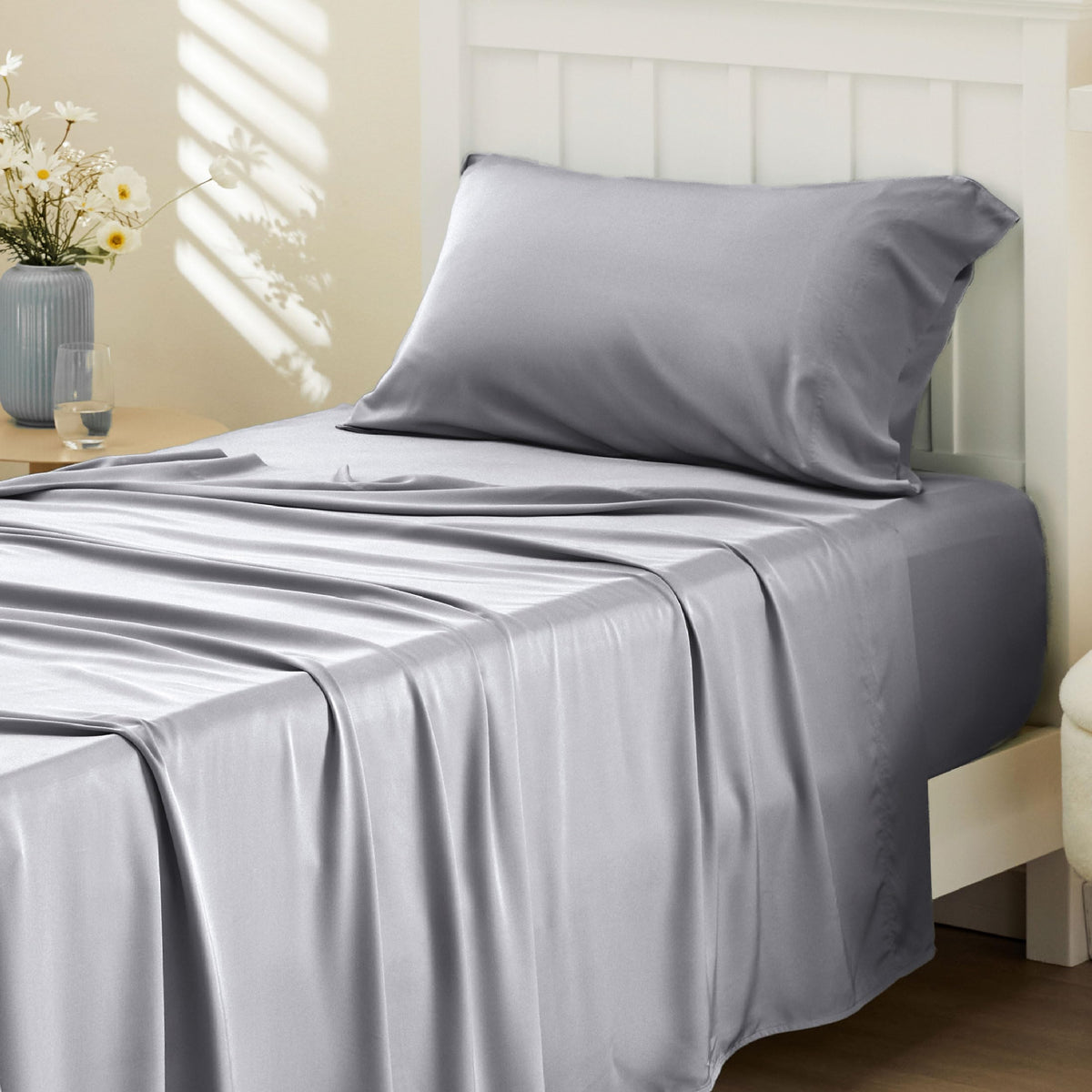 Bedsure Sheet Queen Size - 4 Piece 100% Bamboo Rayon Sheet Set Dark Grey
