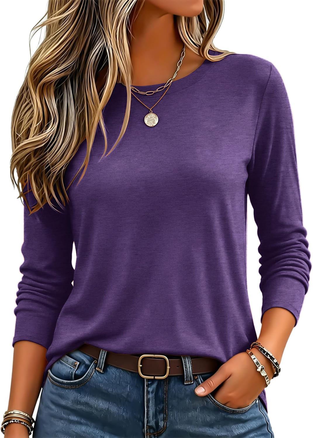 Zeagoo Women's Casual Shirts Long Sleeve Tops Crewneck Tshirts Fall Clothes