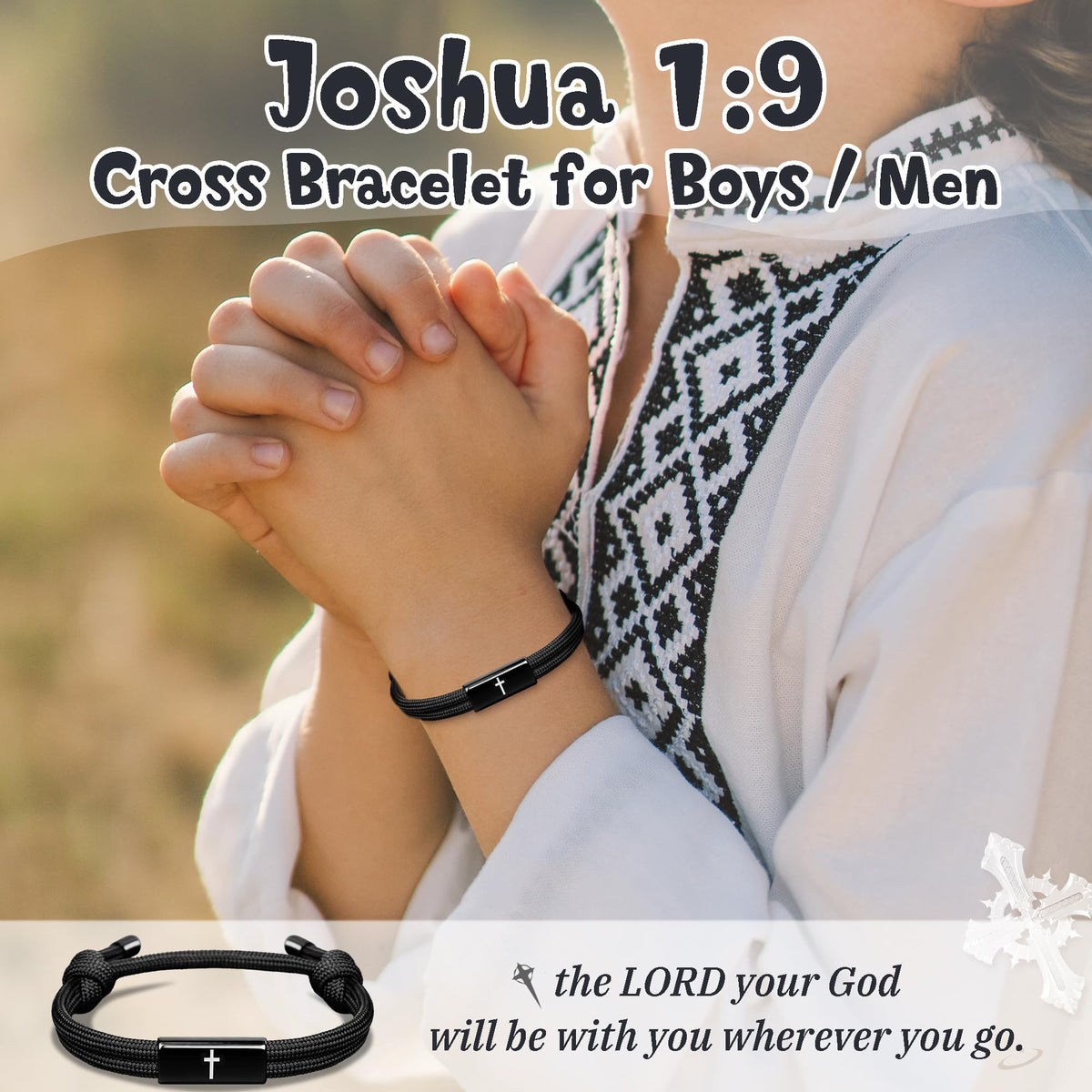 PEALICIOUS Cross Bracelet for Boys, Joshua Birthday Son Gifts for Teens