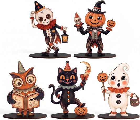 Wooden Vintage Halloween Decor Retro 90s Halloween Decorations 5 Characters
