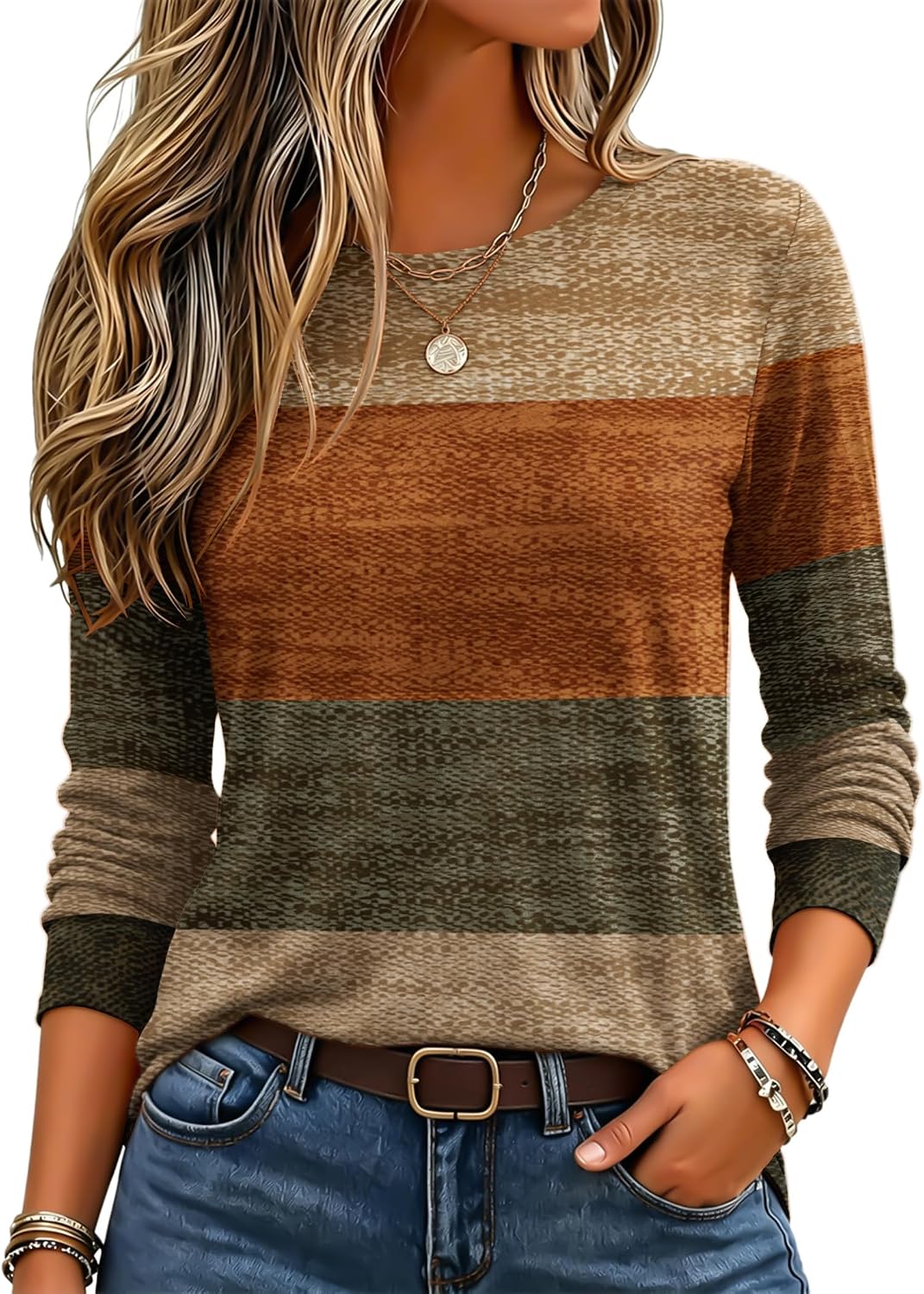 Zeagoo Women's Casual Shirts Long Sleeve Tops Crewneck Tshirts Fall Clothes