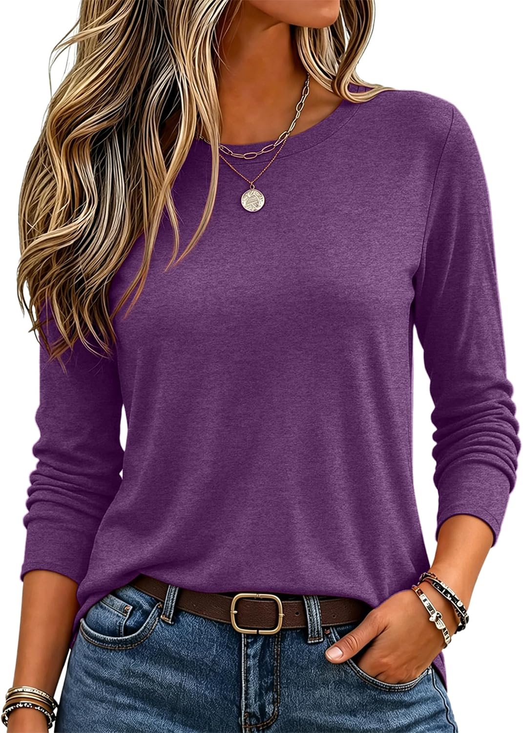 Zeagoo Women's Casual Shirts Long Sleeve Tops Crewneck Tshirts Fall Clothes